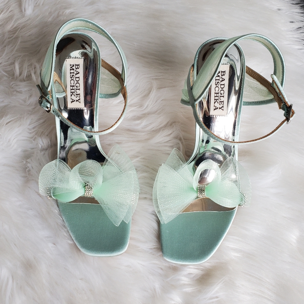*RARE* NWOT Badgley Mischka 'Jessica' Tulle/ Bow Heeled Sandal Size 7.5 - Picture 5 of 12